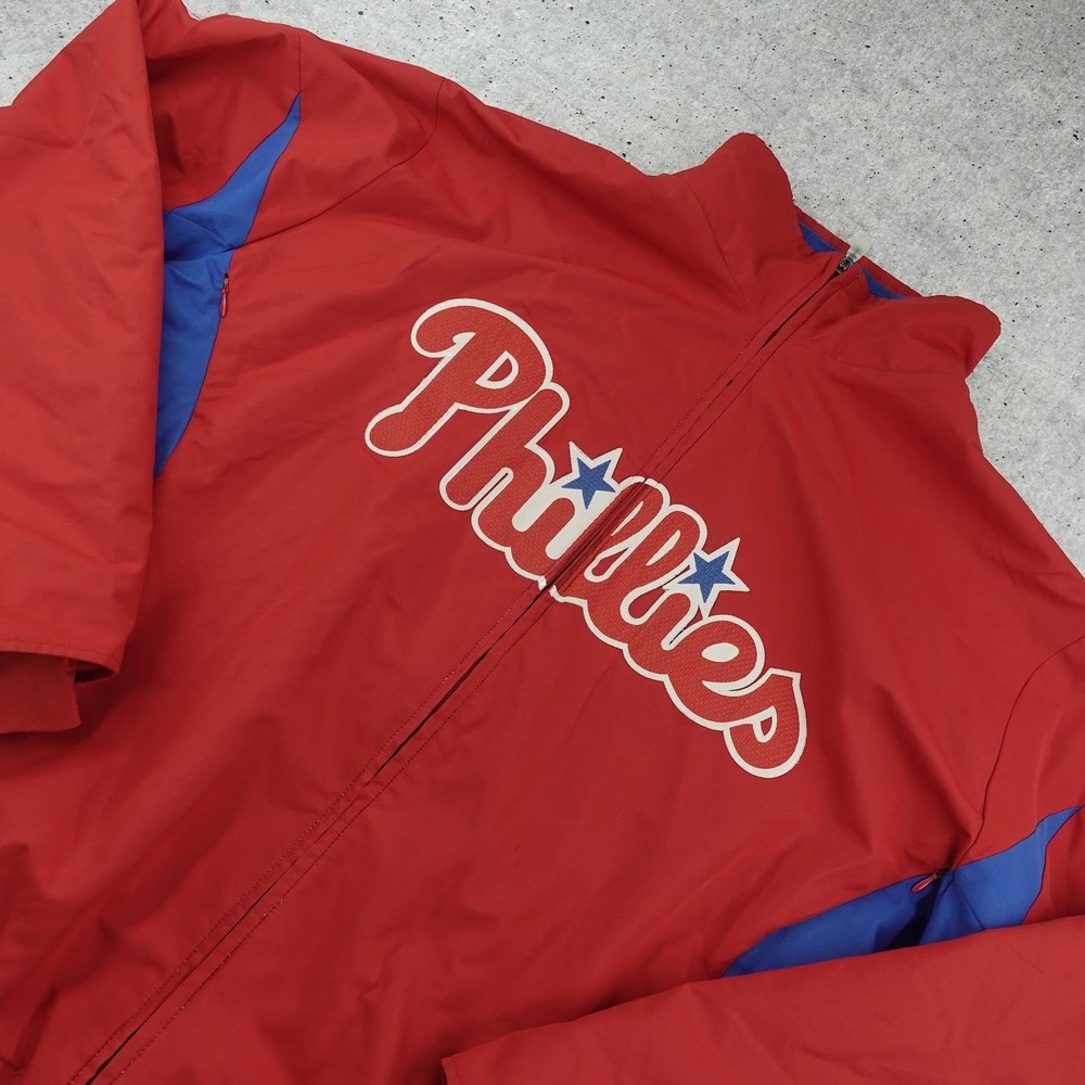 Majestic Phillies Dugout Jacket Mens 2XL Red Therma Base Fleece Lined MLB